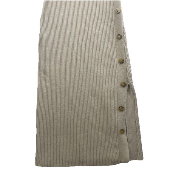 Hippie Rose Ribbed Knit Sleeveless Slit Button Dress Oatmeal-L - Picture 3 of 12